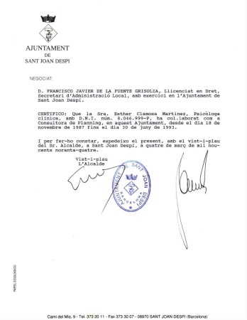 AJUNTAMENT SANT JOAN DESPÍ COL·LABORACIÓ EN SERVEI DE PLANIFICACIÓ FAMILIAR